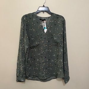 NWT Green Print V-Neck 41 Hawthorne Blouse XL